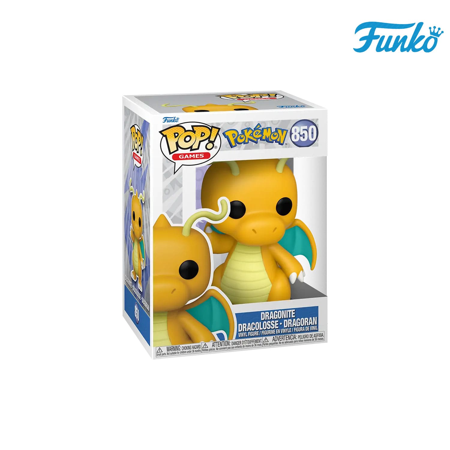 Das Pokémon aus der Kanto-Region Dragonite (850) von Funko POP! Games als Vynil Figure.