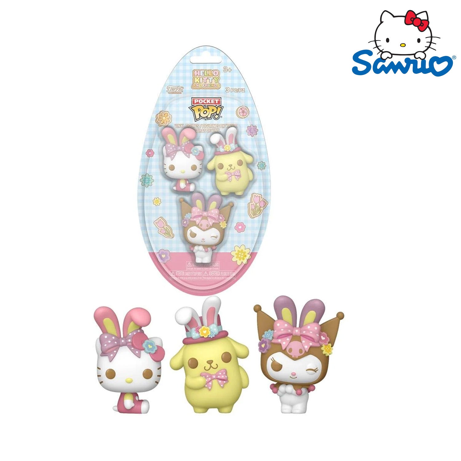 Das Funko Pocket POP Hello Kitty and Friends Easter Egg 3er Pack mit Kuromi, Pompompurin und Hello Kitty. Ostern