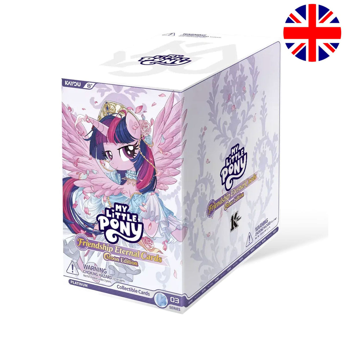 Kayou My Little Pony Friendship Eternal Moon Series 4 Display mit Twilight Sparkle, Rainbow Dash, Luna und Celestia Karten.