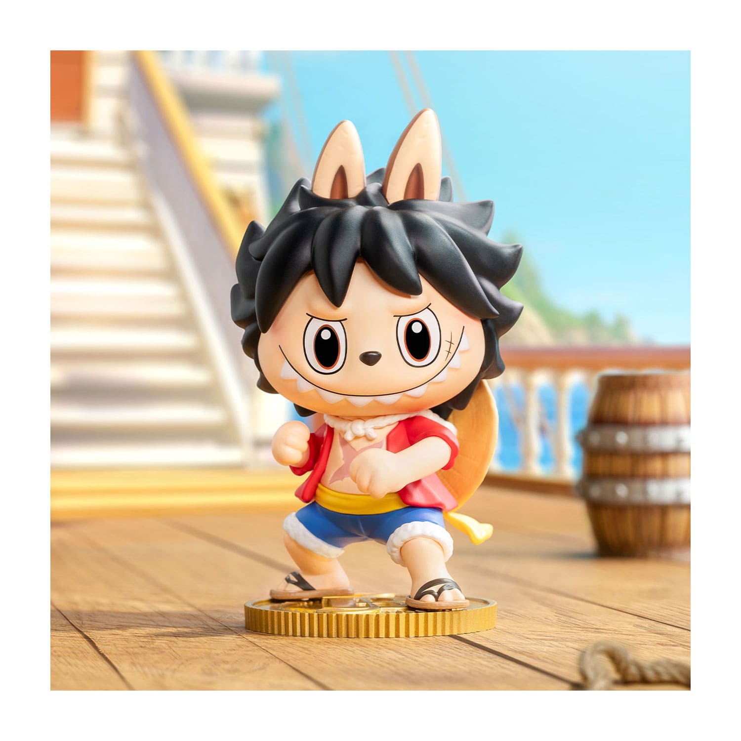 POP MART x One Piece Blindbox Mugiwara no Monkey D.Luffy Figur aus PVC/ABS in THE Monsters Stil.