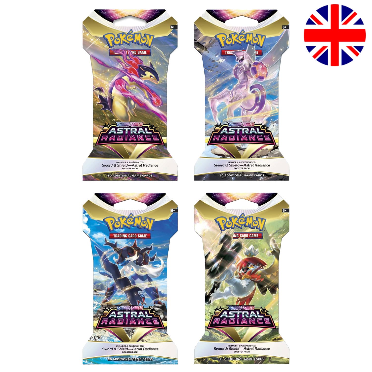 Das englische Pokémon-Sleeved Boosterpack Astral Radiance SWSH10 mit Dilaga, Palkia, Hisui - Tornupto, Admurai, Silvarro.