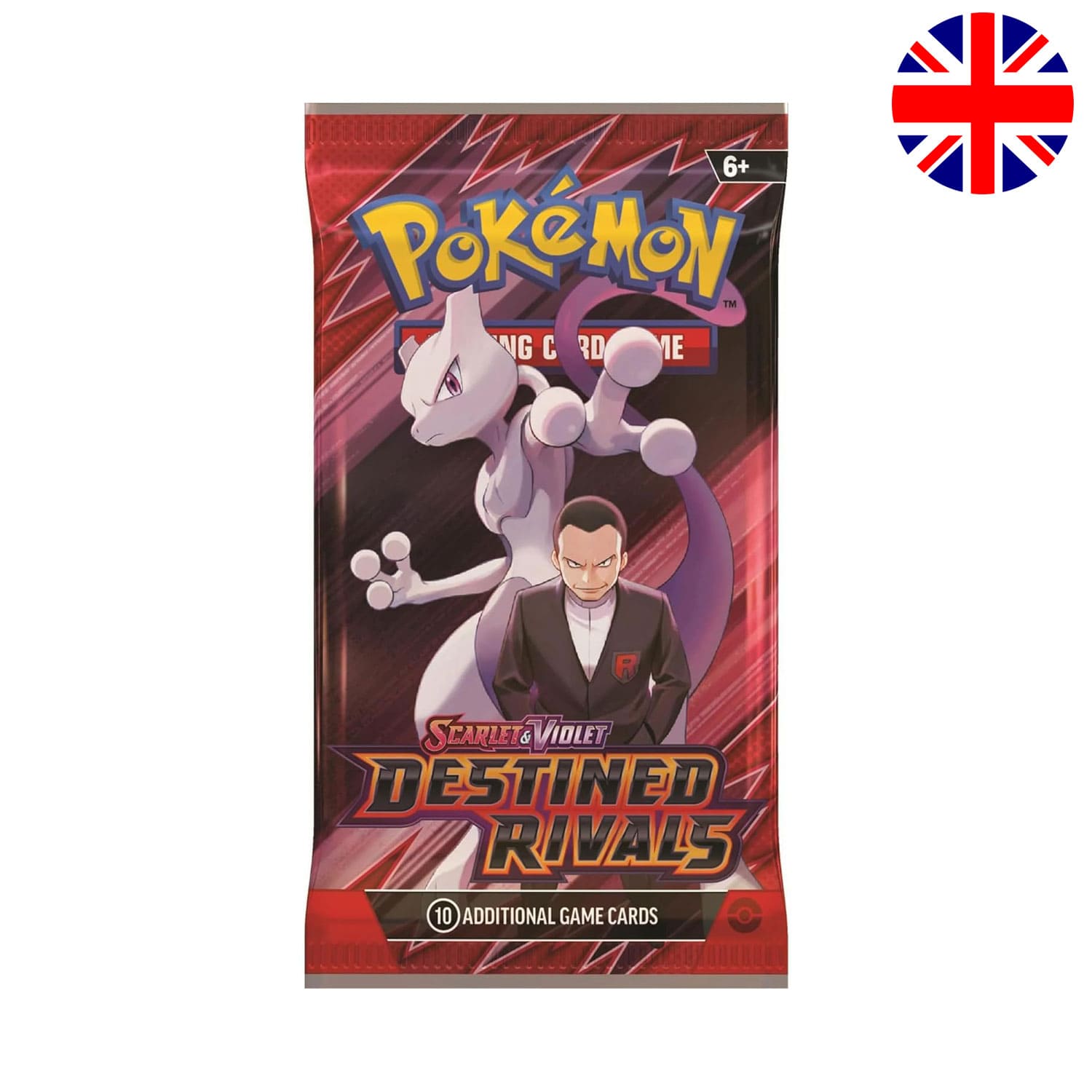Das Pokémon-Booster-Bundle-Destined-Rivals-SV10 auf Englisch. Ein einzelnes Boosterpack enthält jeweils 10 Karten.
