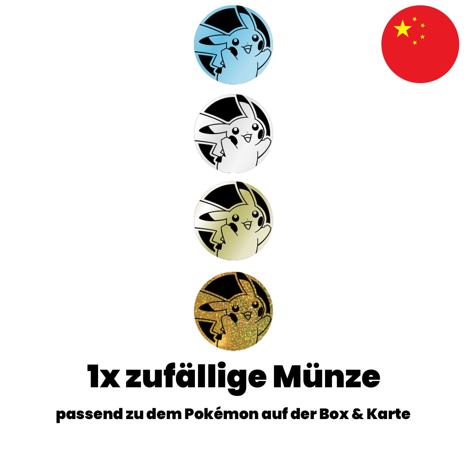 Die 4 verfügbaren Münzen aus dem chinesischen Pokemon Coin Set Collect 151 Hope.