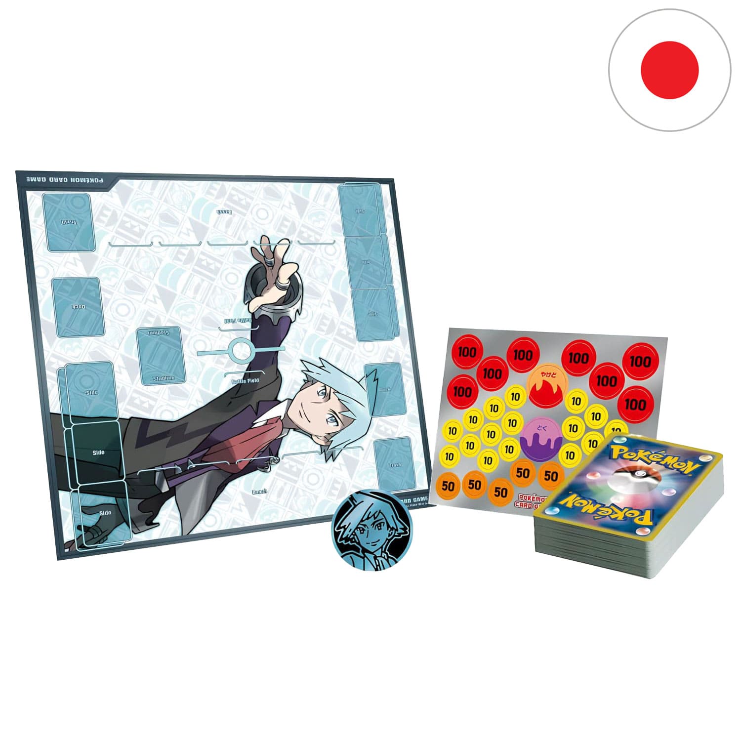 Das japanische Pokémon-EX-Starter-Deck-Troy-SV0D-Spielzubehör mit 60 Karten-Deck, Münze und Anleitung.