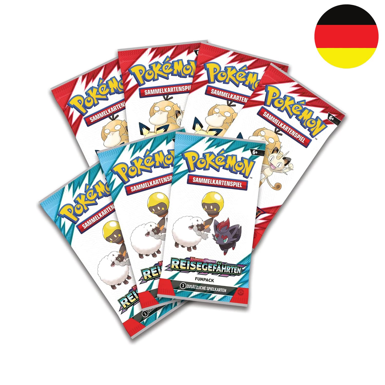 Pokémon TCG Calendar Deutsch 2025, mit vielen Extras und 7 Fun Pack mit Zorua, Wolly, Enton, Pichu und Mauzi.