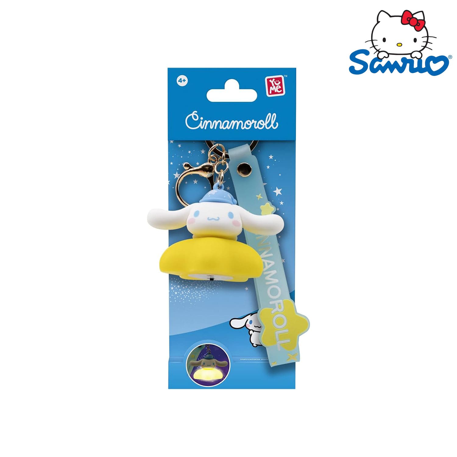 Der YuMe Sanrio Hello Kitty and Friends Light Up Star Anhänger in der Cinnamoroll Variation mit leuchtendem Stern.