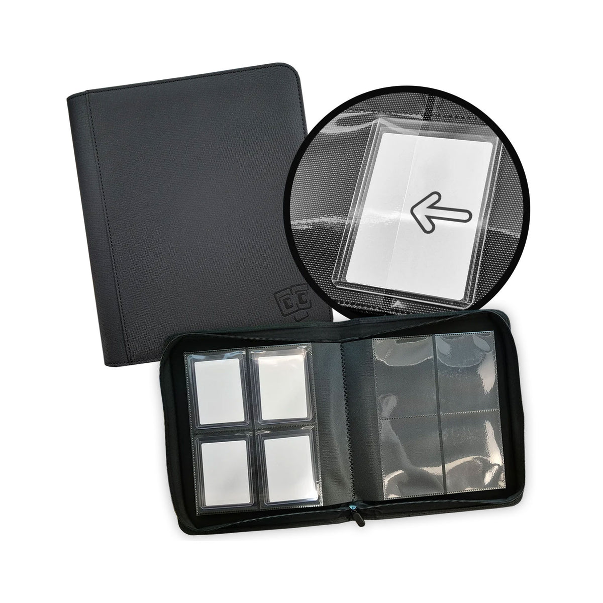 TCG Guru 4 Pocket Toploader Xenon Binder Schwarz für Pokémon, One Piece, Yu-Gi-Oh! und MTG Sammelkarten.