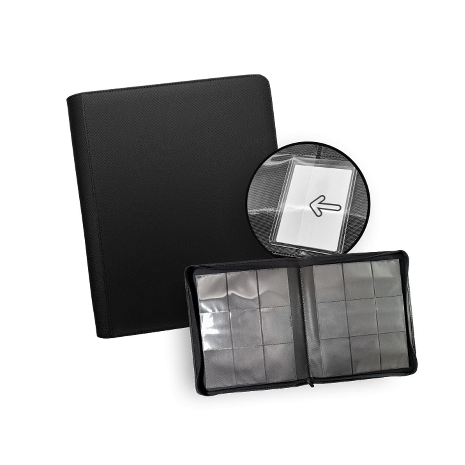 TCG Guru 9 Pocket Toploader Binder Xenon Schwarz für Pokémon, One Piece und Yu-Gi-Oh! Sammelkarten.