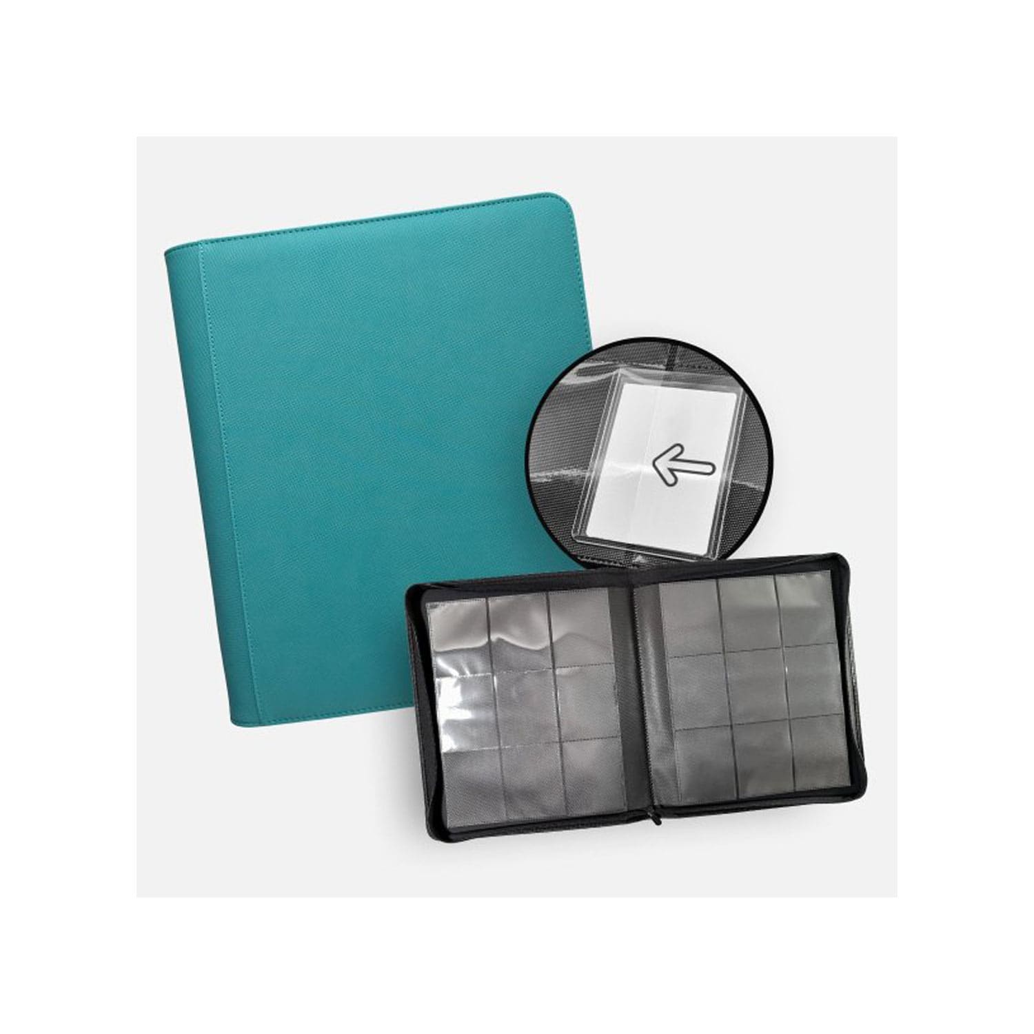 TCG Guru 9 Pocket Toploader Binder Xenon Türkis für Dragon Ball Super, Union Arena und MTG Sammelkarten.