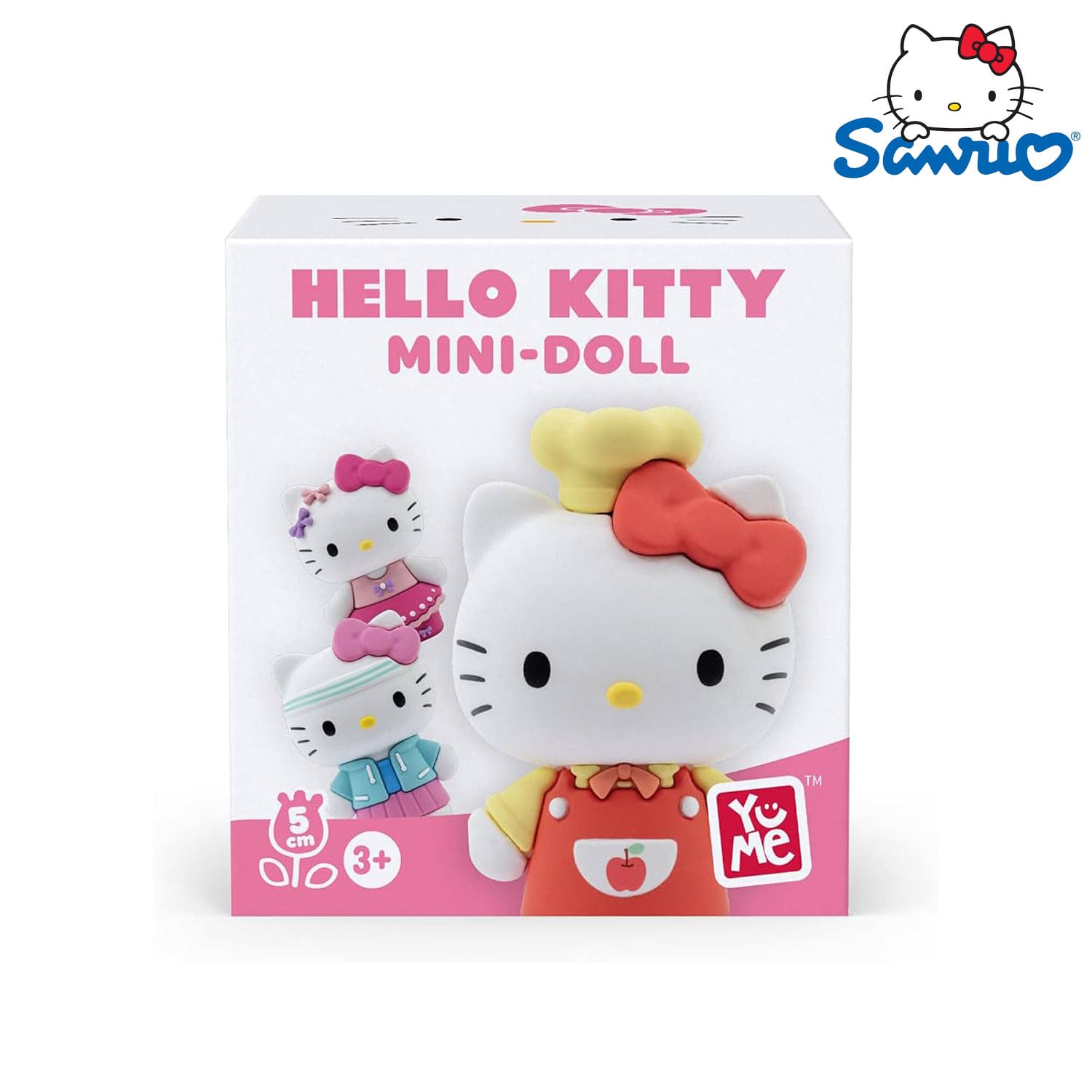 YuMe Toys Hello Kitty Mini Doll Blind Box mit 8 Hello Kitty Outfits und Sammelfiguren für Sanrio Fans und Sammler.