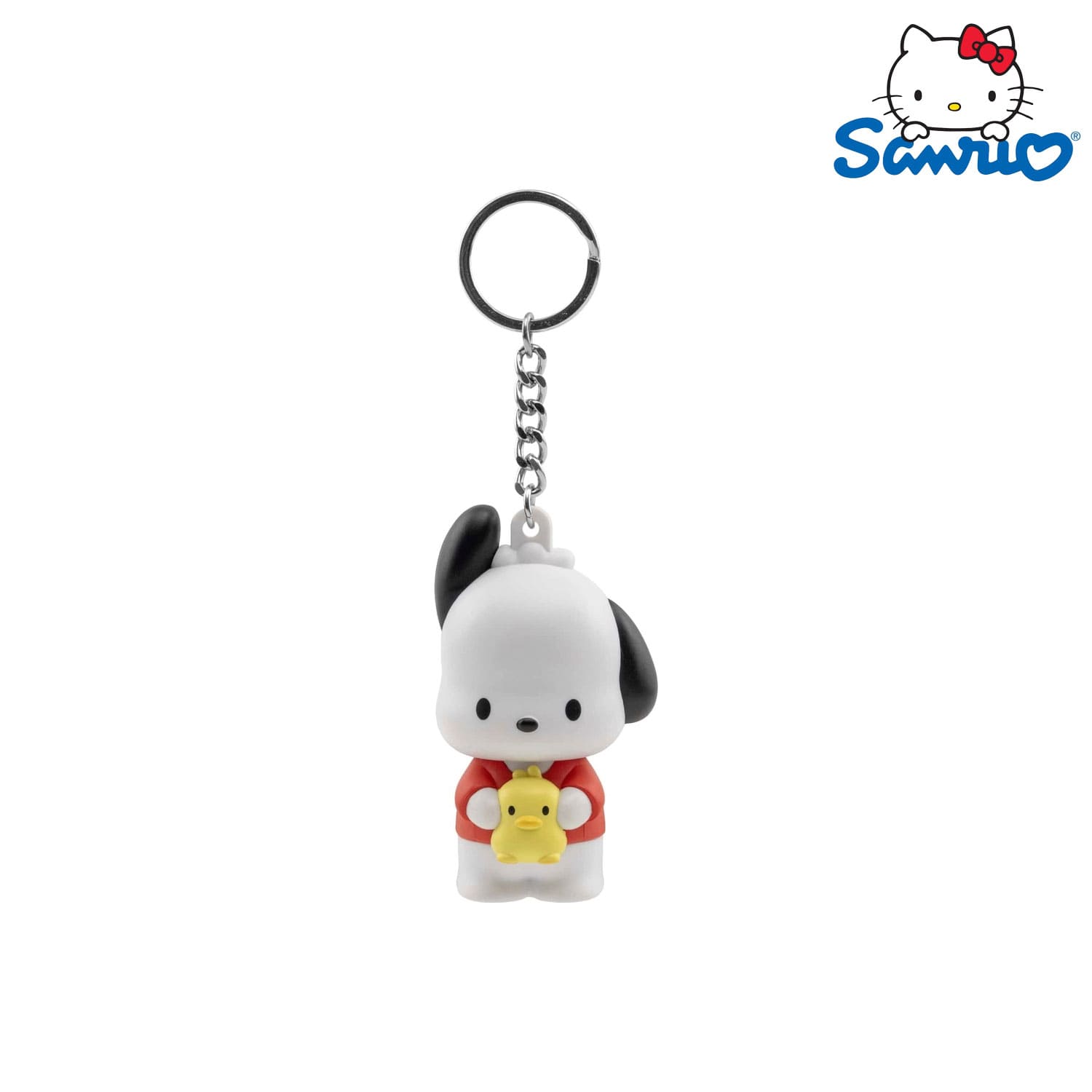 Der YuMe Toys Sanrio Hello Kitty and Friends Pocket Hero Keychain/Anhänger Figur in der Pochacco Variation.