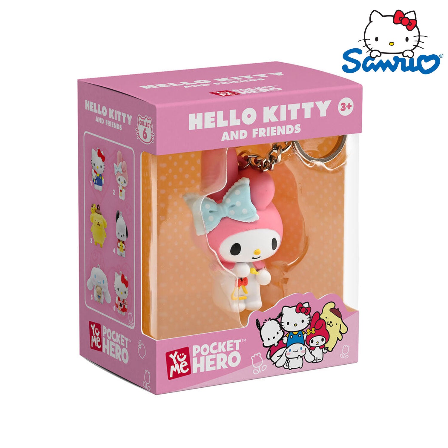 Der YuMe Toys Sanrio Hello Kitty and Friends Pocket Hero Keychain/Anhänger Figur in der My Melody Variation.