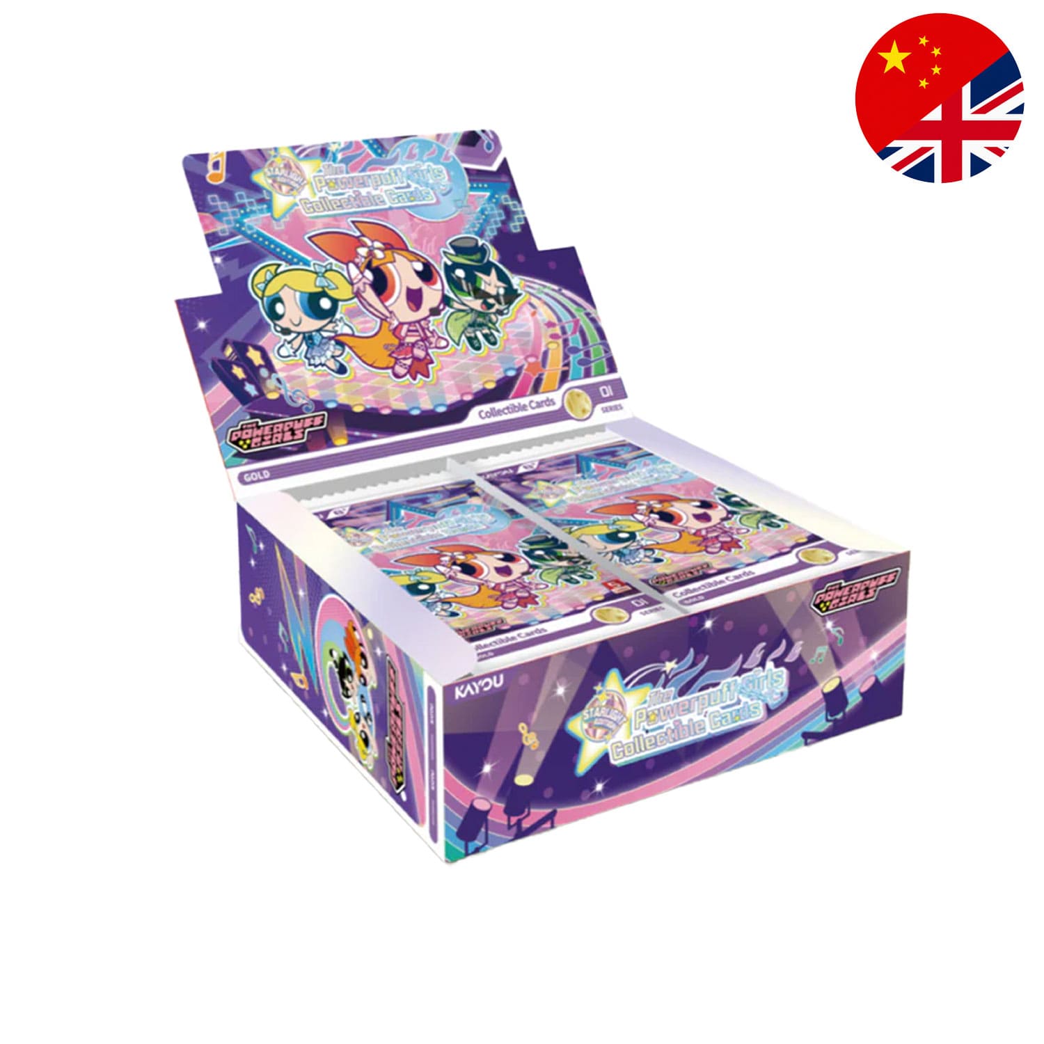 Das kayou-Powerpuff-Girls-Collectible-Cards-Display-Starlight-Edition in chinesisch mit Blossom, Bubbles, Buttercup.