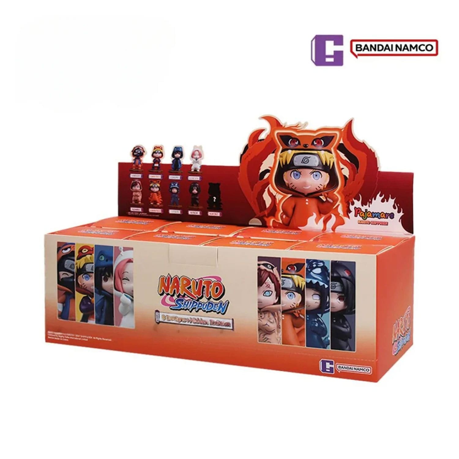 Bandai x TOP TOY x BN Figure Q Naruto Shippuden Pajamars Serie Blindbox Display mit 8 Blindboxen sowie Charakteren.