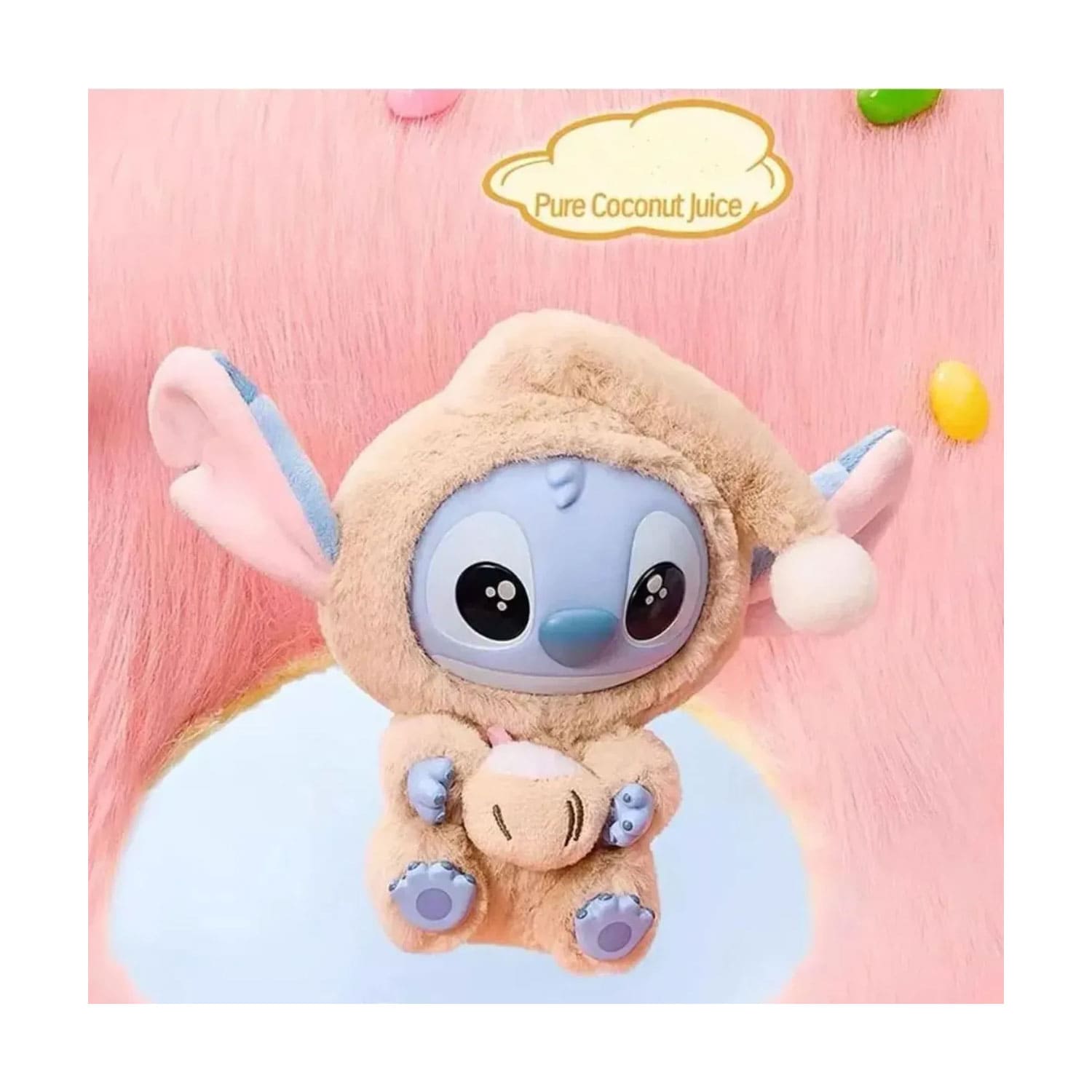 Disney x Miniso Collaboration Stitch Eat Something Before Sleep Series Vinyl Plush Pure Coconut Juice Stitch in Braun.