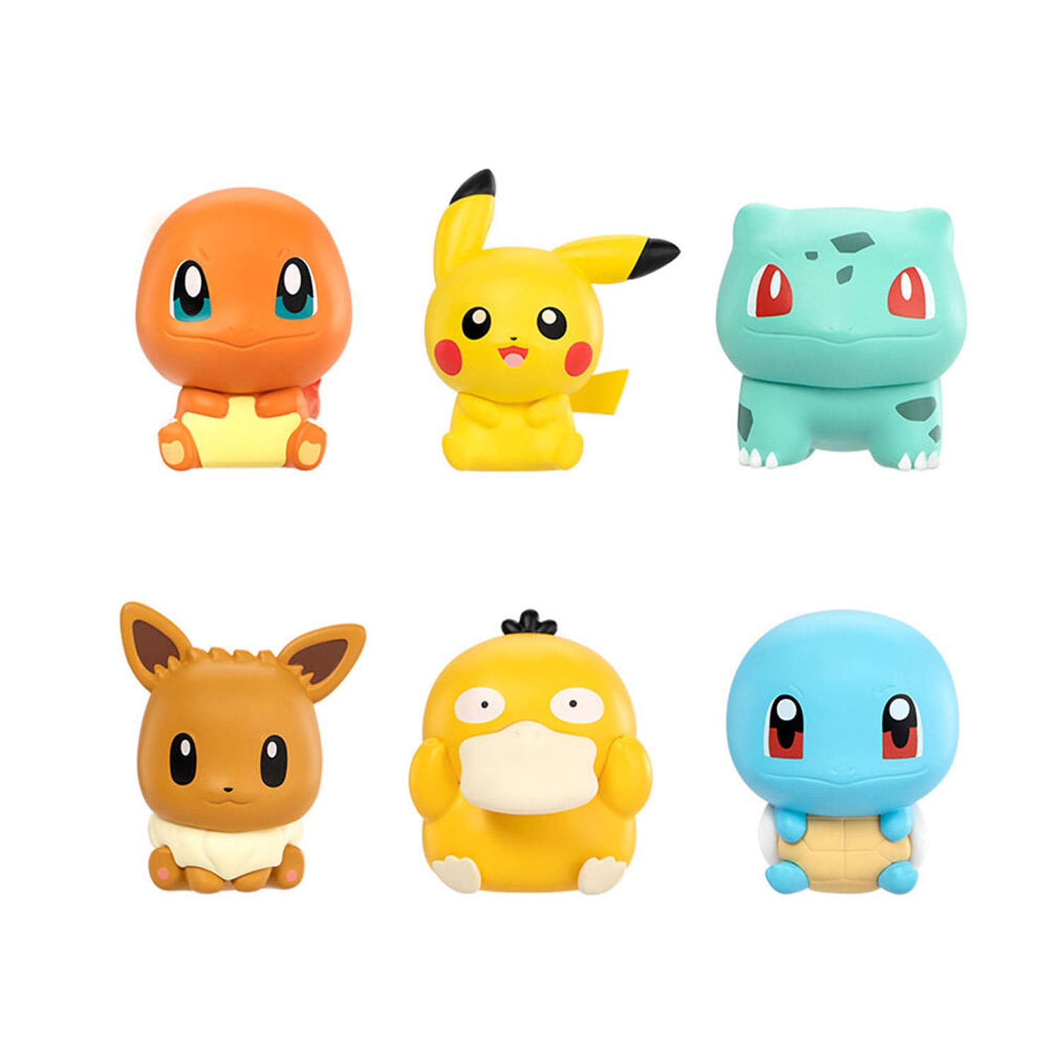 Funism x Pokémon Palmsize Wonders-Reihe Vol.1 mit Charmander, Squirtle, Bulbasaur, Enton, Pikachu und Eevee .