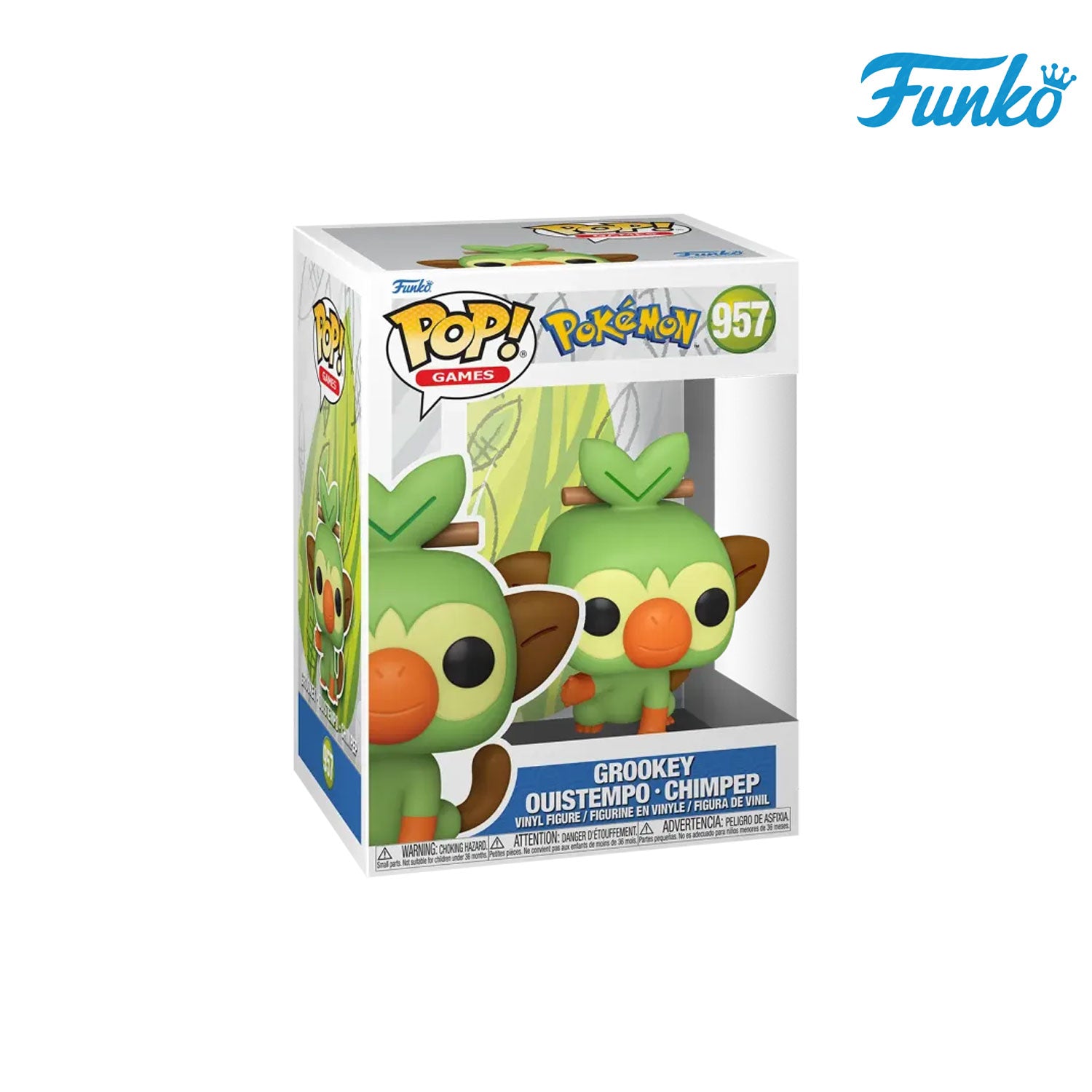 Das Pokémon aus der Galar-Region Grookey (957) von Funko POP! Games als Vynil Figure. 