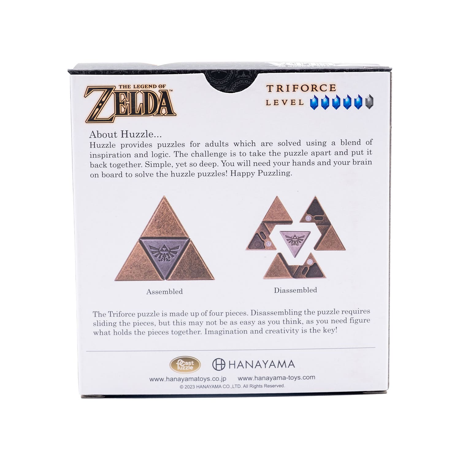 Die Rückseite der Verpackung des Huzzle Cast - Zelda Triforce.