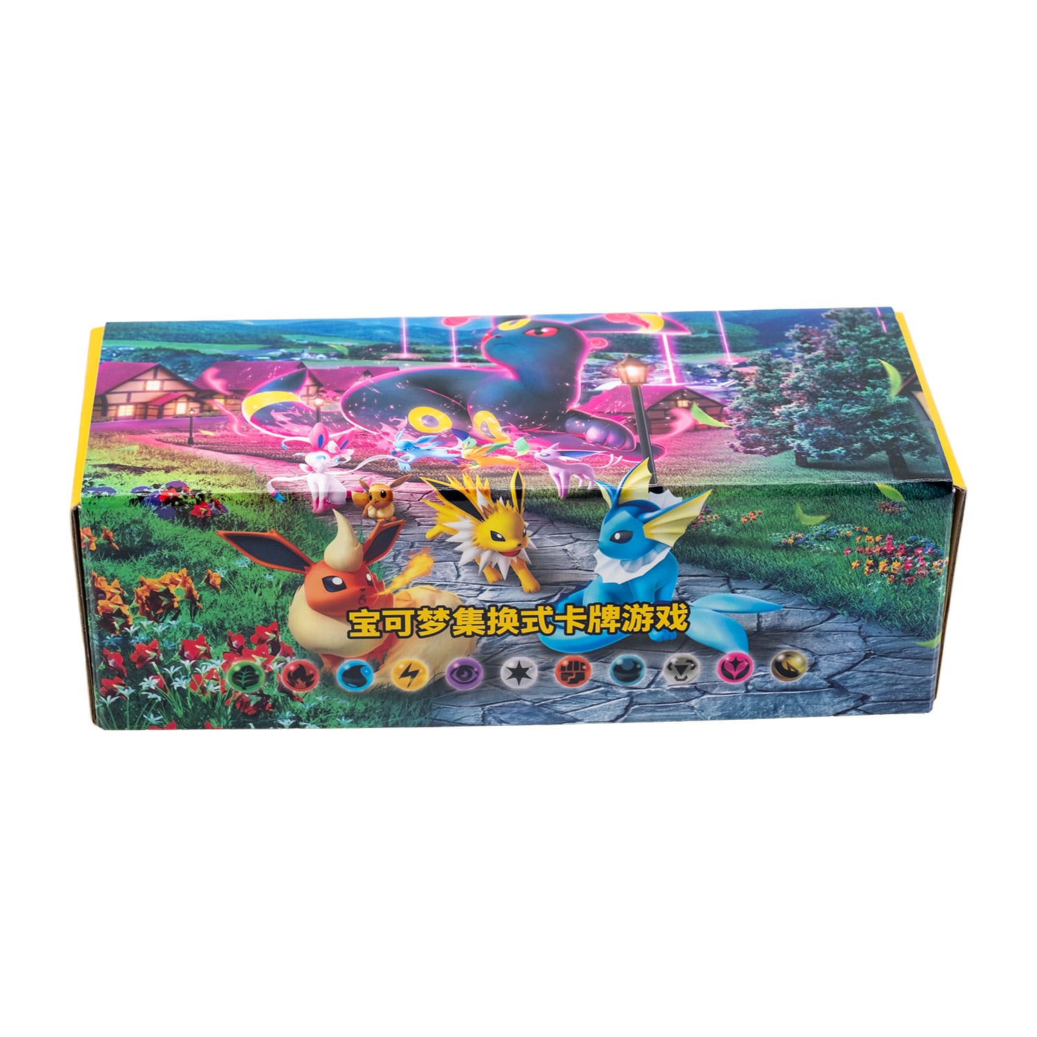 Die Kartenbox im Eeveelution Design aus Ninen Colors Gathering: Friend(CS4a), Seitlich, mit der Flagge Chinas in der Ecke.