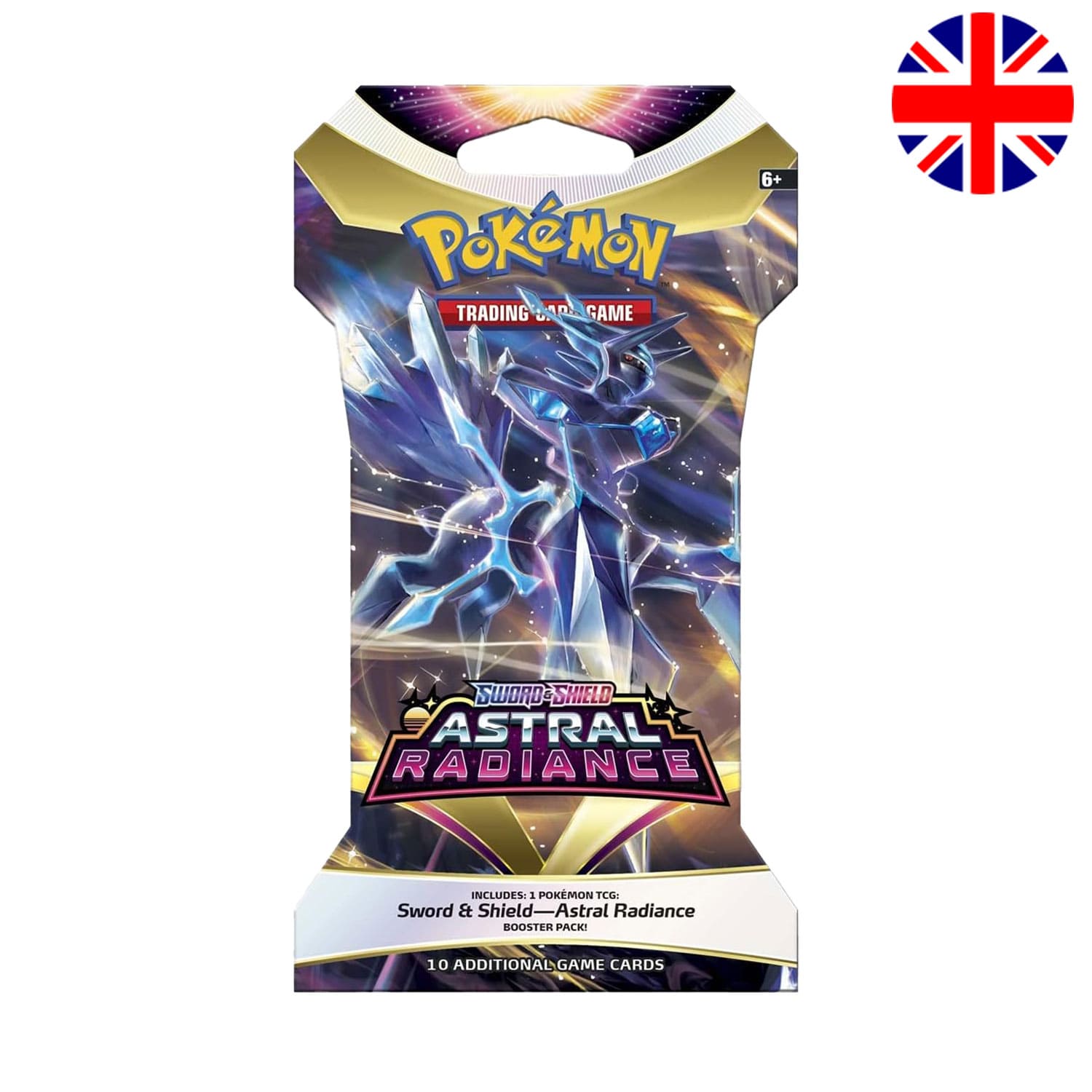 Das englische Pokémon-Sleeved Boosterpack Astral Radiance SWSH10 mit 10 Sammelkarten pro Pack. Aus Schwer und Schild.