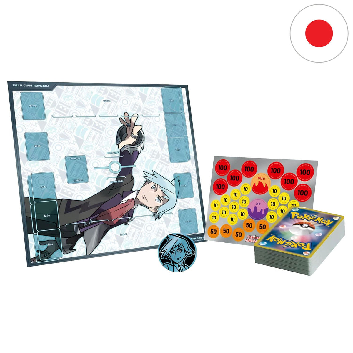 Das japanische Pokémon-EX-Starter-Deck-Troy-SV0D-Spielzubehör mit 60 Karten-Deck, Münze und Anleitung.