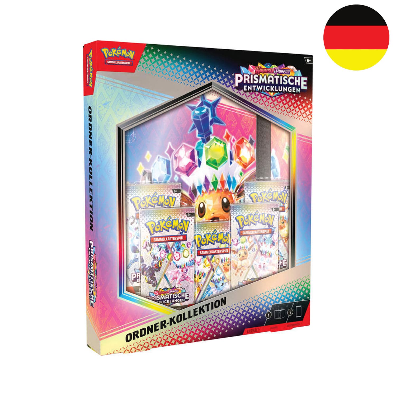 Die Ordner Kollektion von Prismatische Entwicklungen KP08.5 mit Evoli und der Flagge Deutschlands in der Ecke.