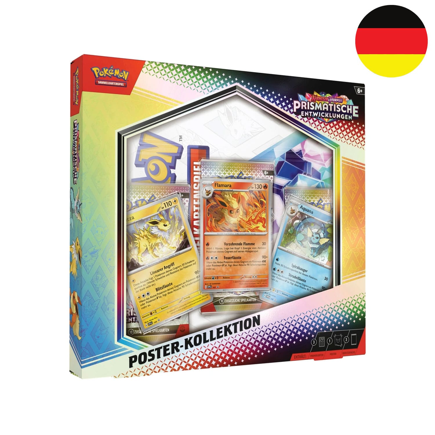 Die Pokémon Poster-Kollektion von Prismatische Entwicklungen KP08.5 mit Aquana, Flamara & Blitza auf deutsch.