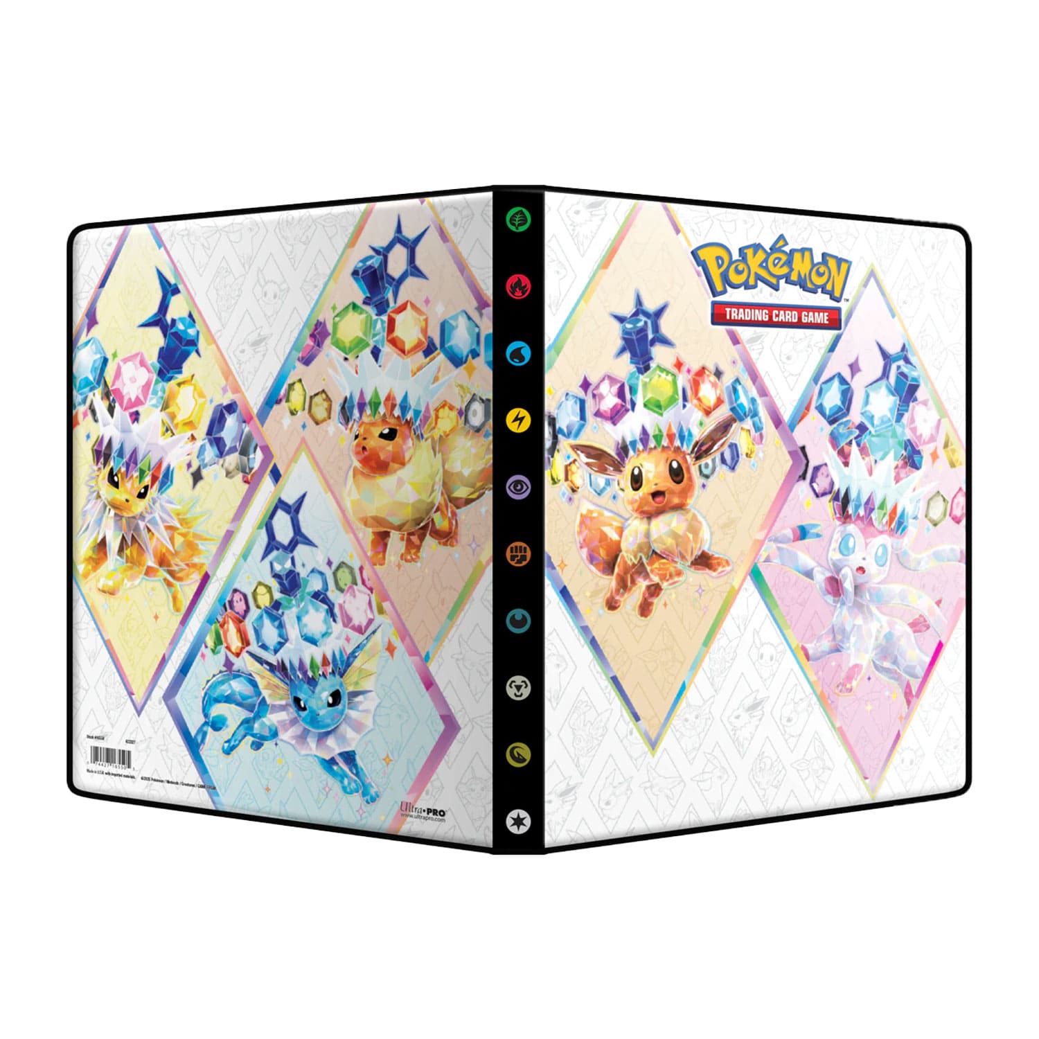 Pokemon 9 Pocket Binder mit dem Fullart Cover, Blitza, Flamara, Aquana, Evoli und Feelinara auf der Vorder- & Rückseite.