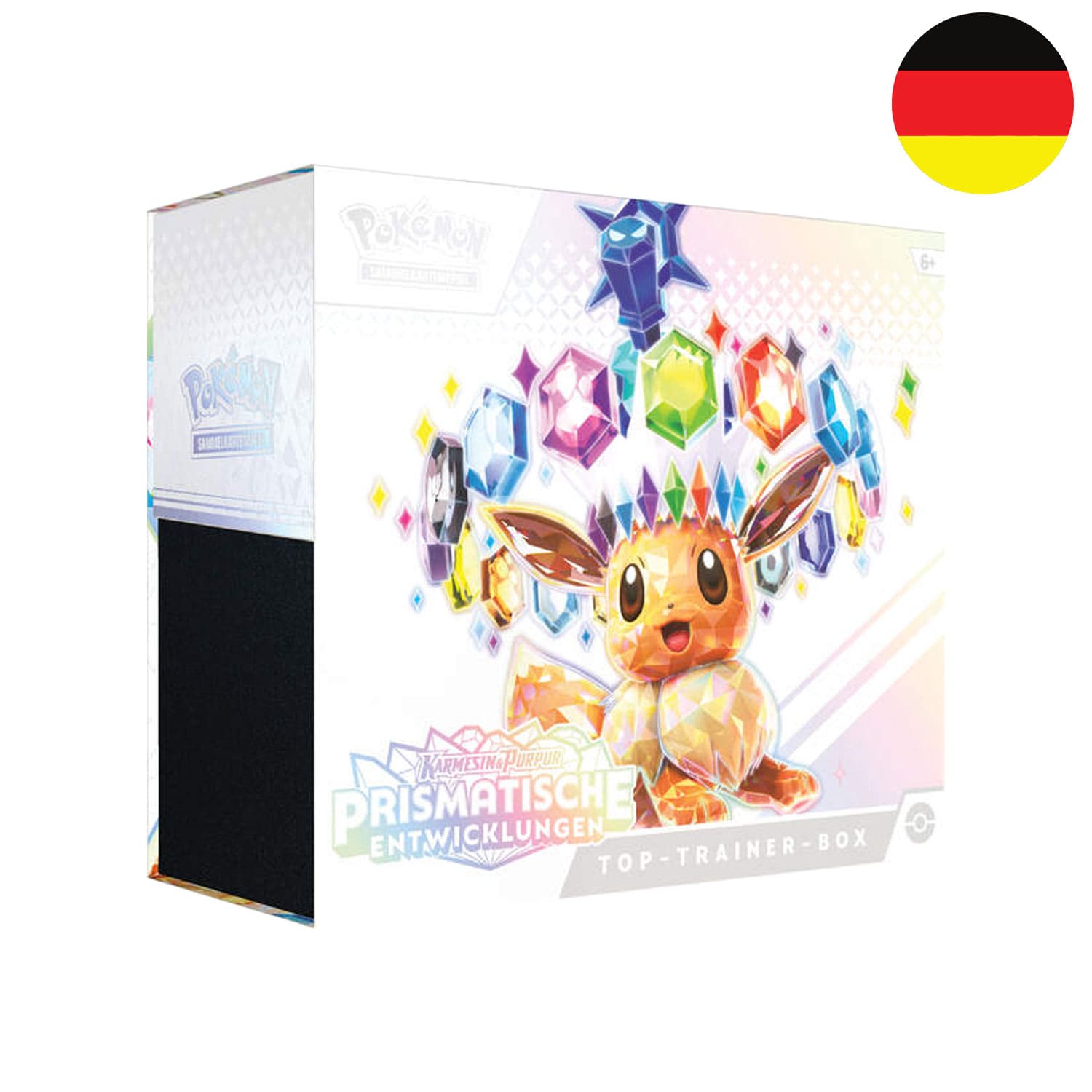 Die Top Trainer Box von Prismatische Entwicklungen KP08.5 mit Evoli und der Flagge Deutschlands in der Ecke.