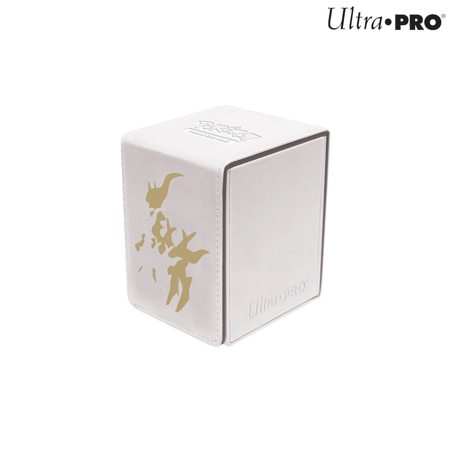 Ultra Pro Premium Alcove Flip Deck Box mit dem legendären Pokémon Arceus darauf, mit Platz bis zu 100 Sammelkarten.