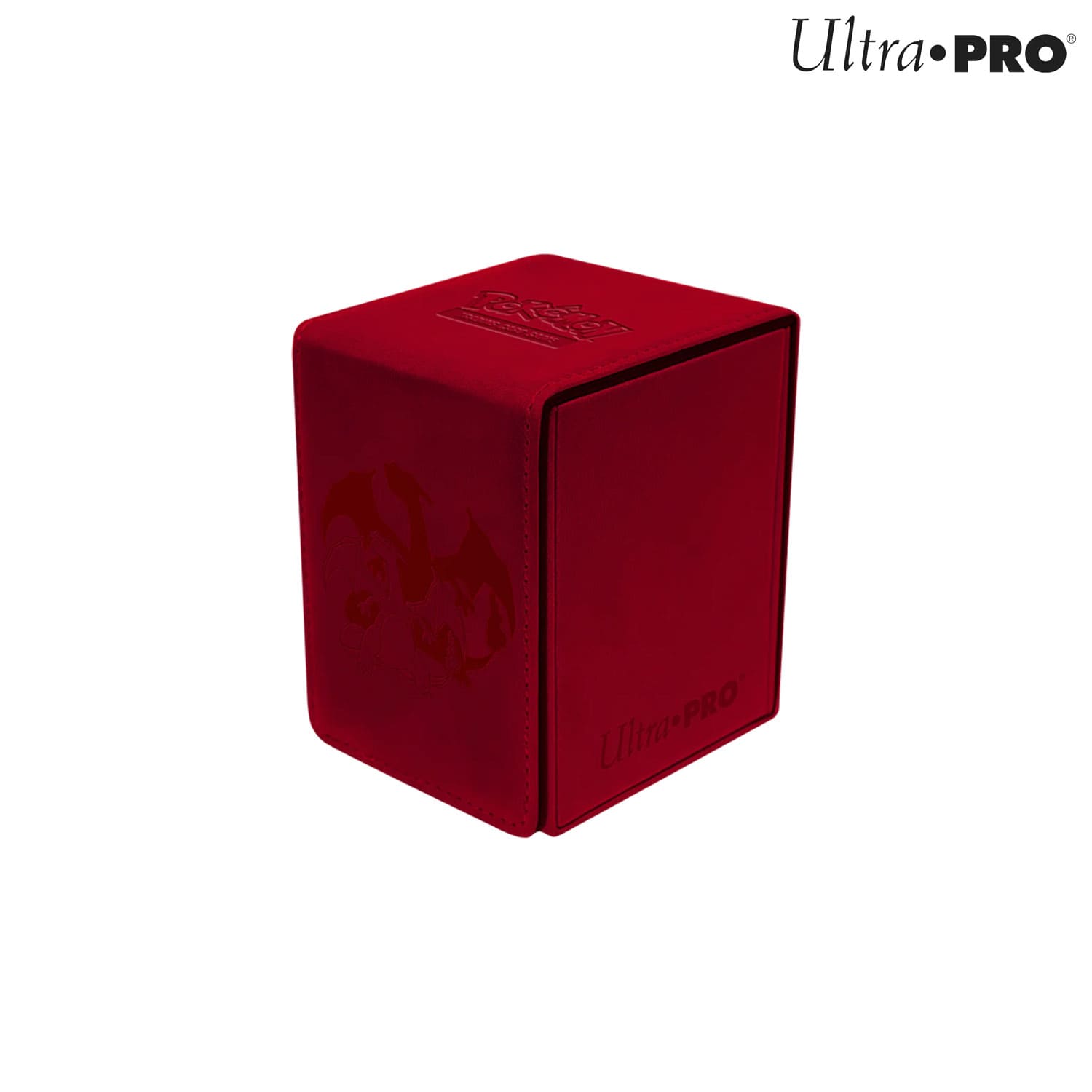Ultra Pro Premium Alcove Flip Deck Box mit dem legendären Pokémon Glurak darauf, mit Platz bis zu 100 Sammelkarten.