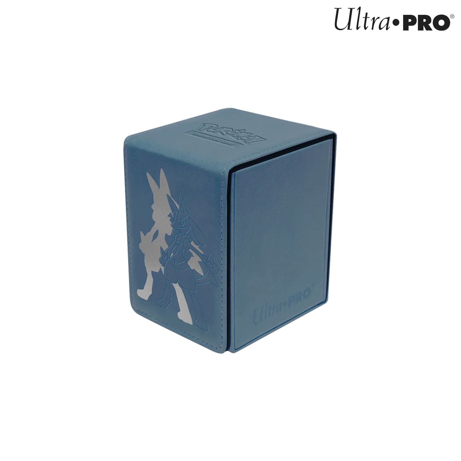 Ultra Pro Premium Alcove Flip Deck Box mit dem legendären Pokémon Lucario darauf, mit Platz bis zu 100 Sammelkarten.