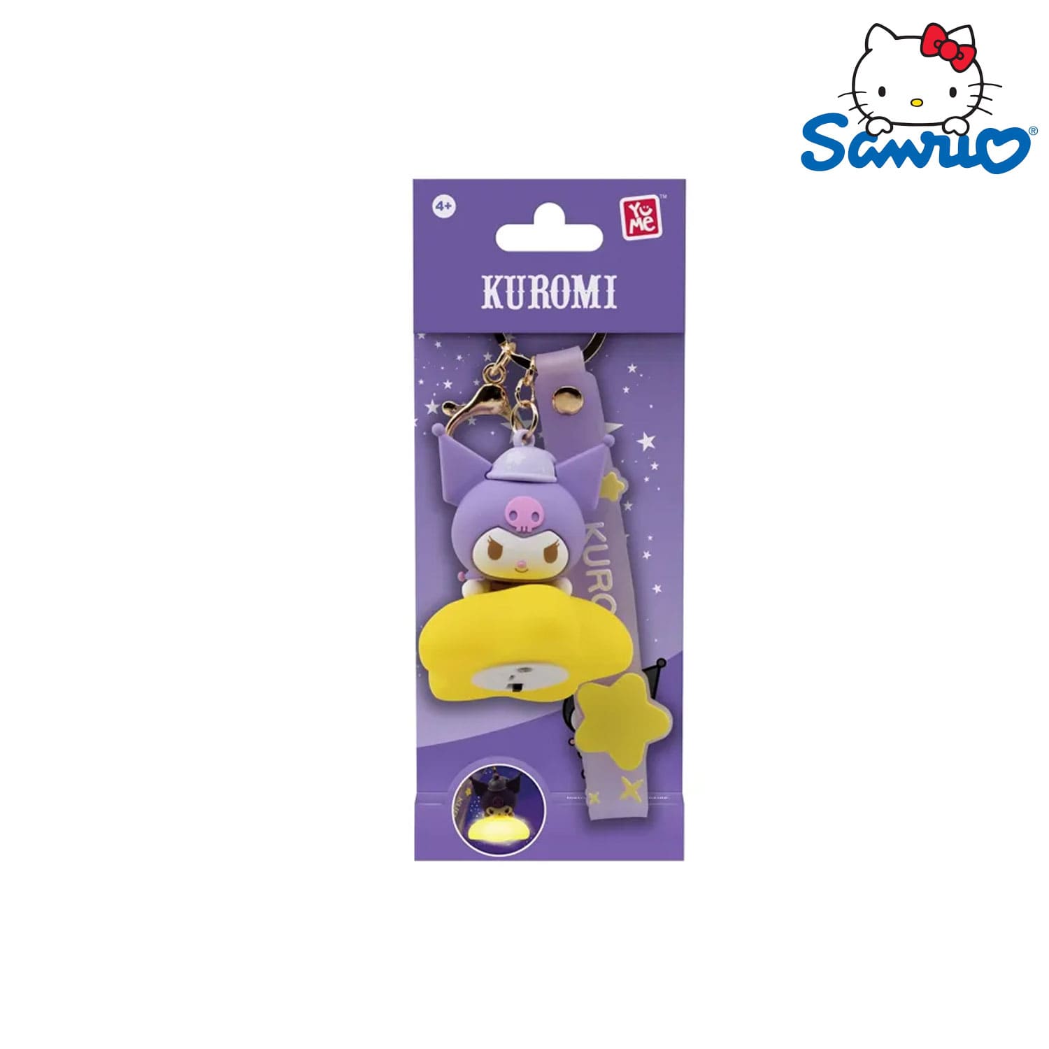 Der YuMe Sanrio Hello Kitty and Friends Light Up Star Anhänger in der Kuromi Variation mit leuchtendem Stern.