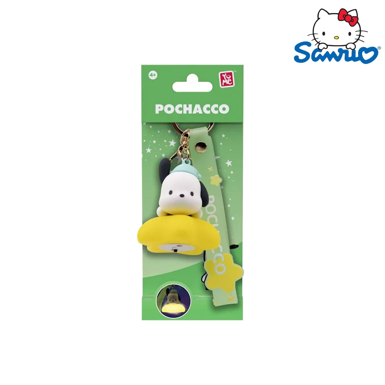 Der YuMe Sanrio Hello Kitty and Friends Light Up Star Anhänger in der Pochacco Variation mit leuchtendem Stern.