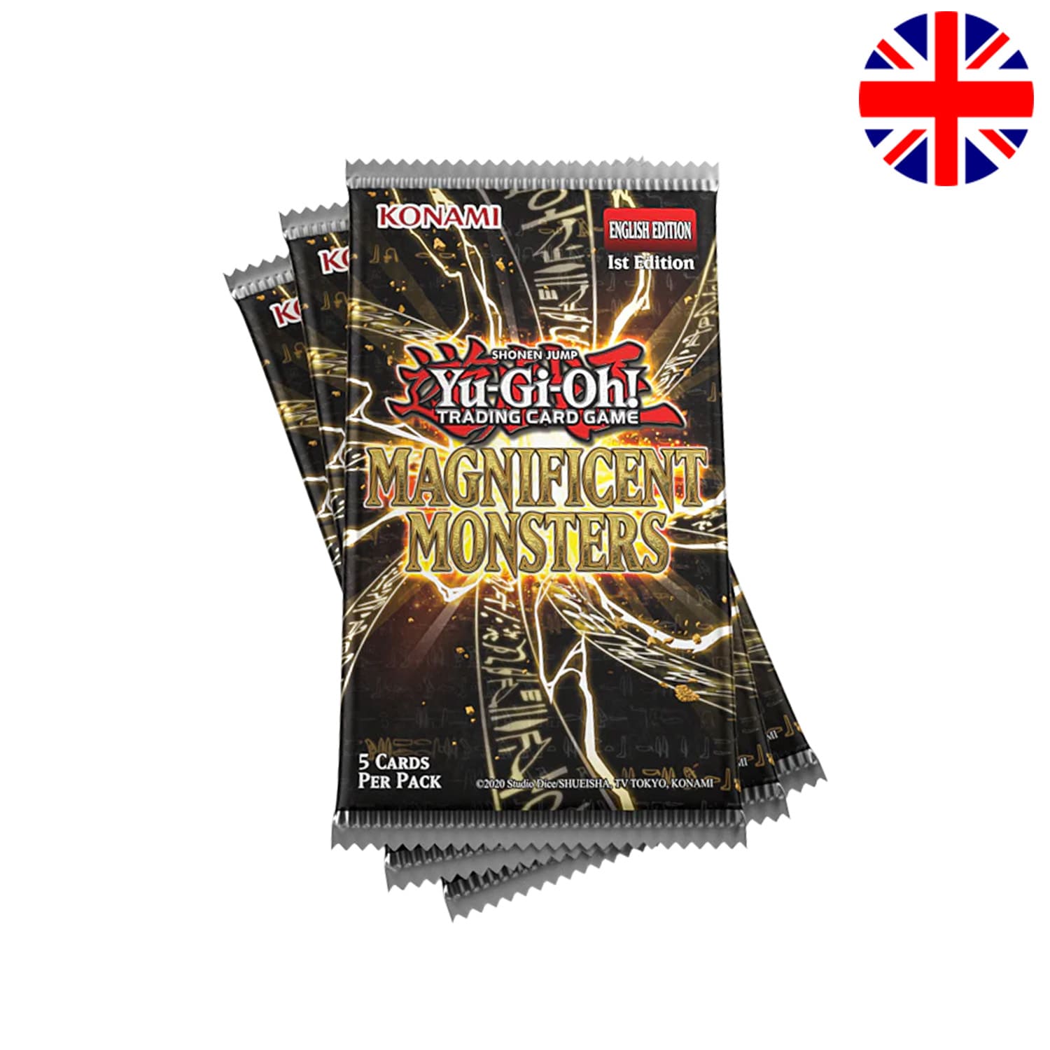 Das Yu-Gi-Oh! Magnificent Monster Boosterpack mit 8 Karten pro Pack 1st Edition in englischer Sprache, von Konami.