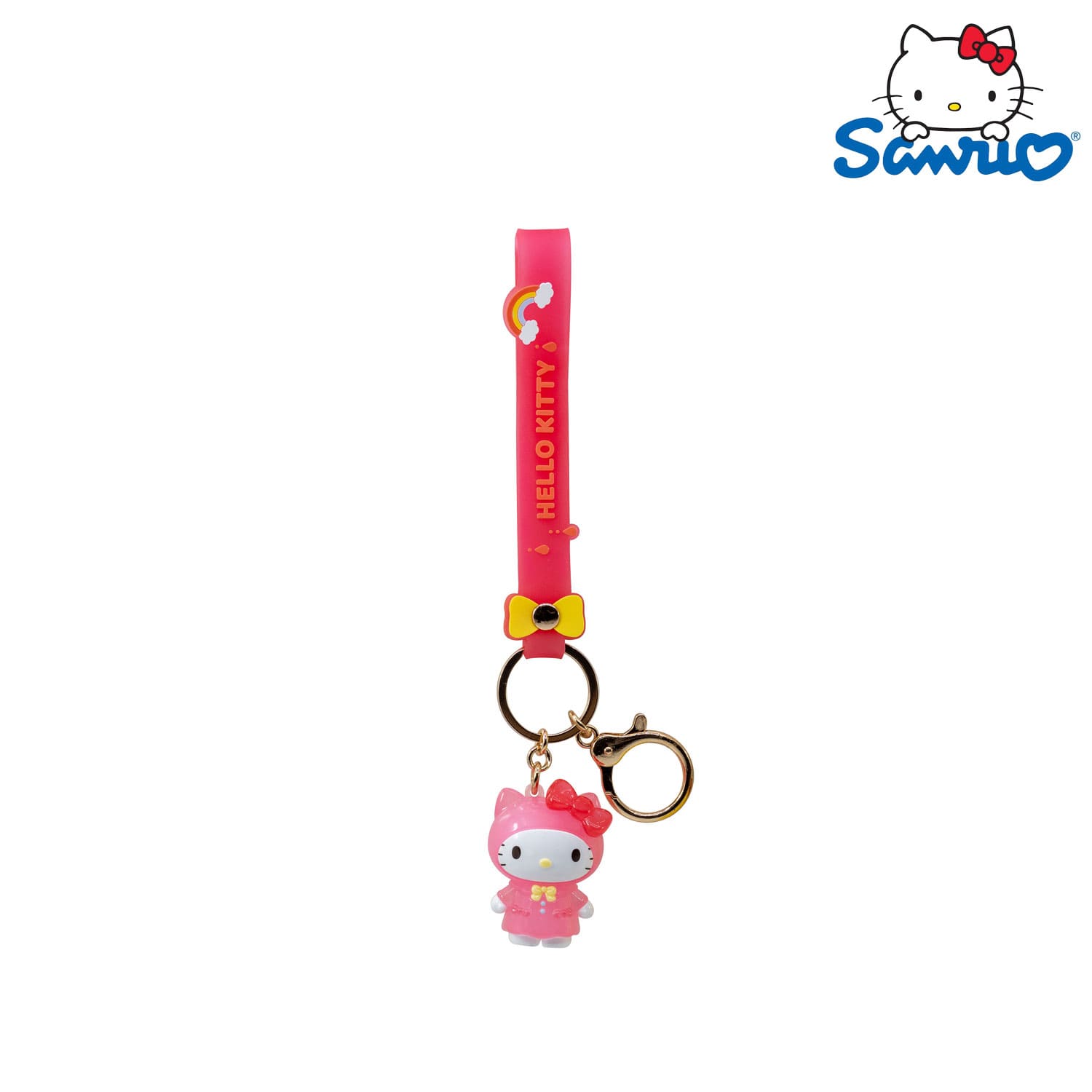 Der YuMe Toys Sanrio Hello Kitty and Friends Raincoat Series Keychain Anhänger in der Hello Kitty Variation.