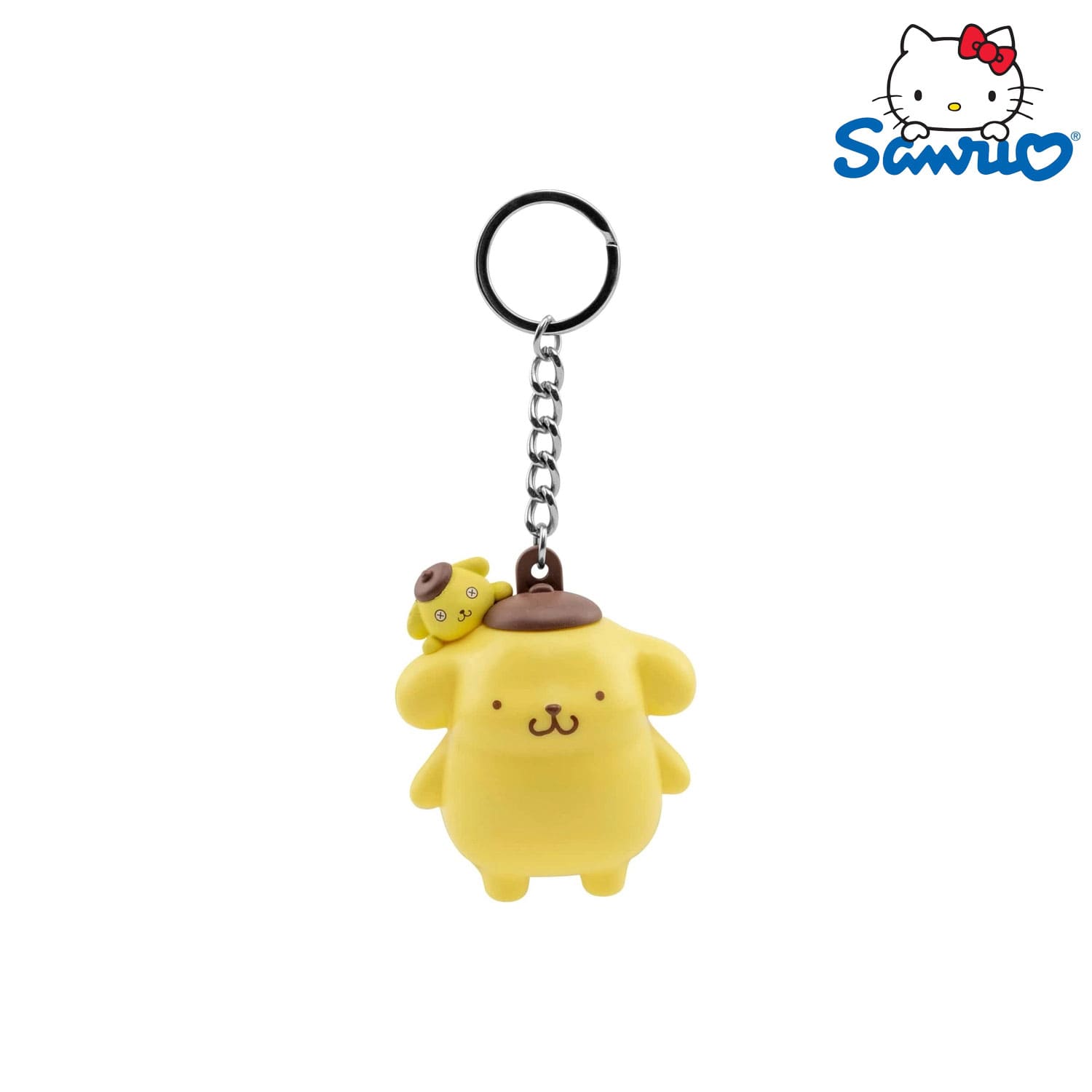 Der YuMe Toys Sanrio Hello Kitty and Friends Pocket Hero Keychain/Anhänger Figur in der Pompompurin Variation.