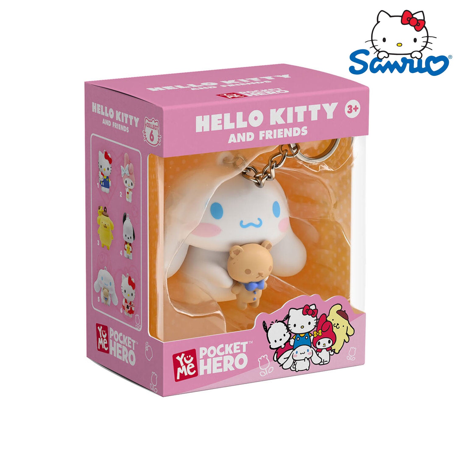 Der YuMe Toys Sanrio Hello Kitty and Friends Pocket Hero Keychain/Anhänger Figur in der Cinnamoroll Variation.