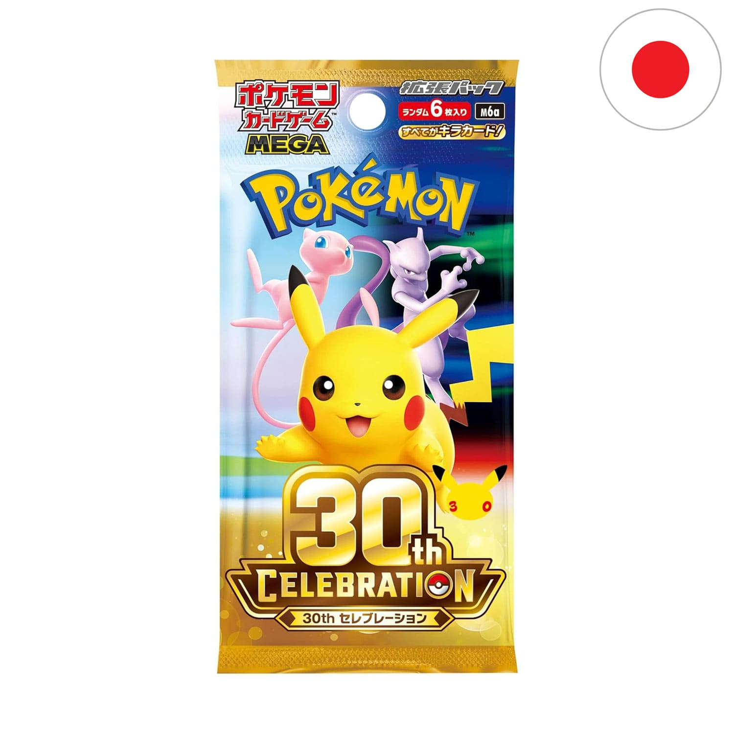 Das japanische Pokémon-Jubiläumsset 30th Celebration M6a Boosterpack mit 6 Karten pro Pack. Pokémon Anniversary Set.