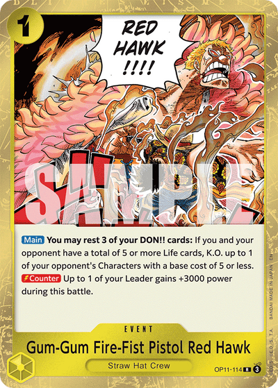 Gum-Gum Fire-Fist Pistol Red Hawk OP11-114 A Fist of Divine Speed One Piece Karte
