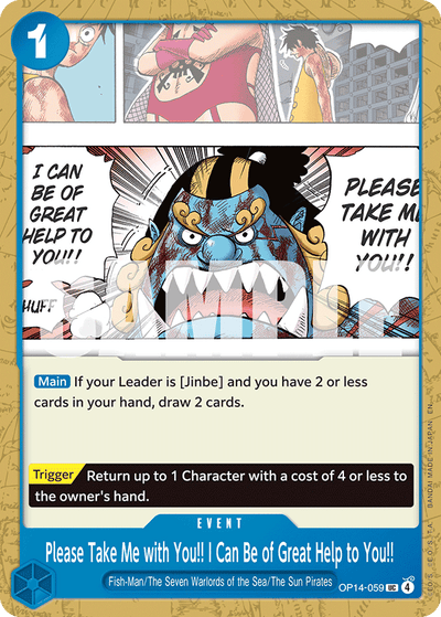 Please Take Me with You!! I Can Be of Great Help to You!! OP14-059 The Azure Sea's Seven One Piece Karte