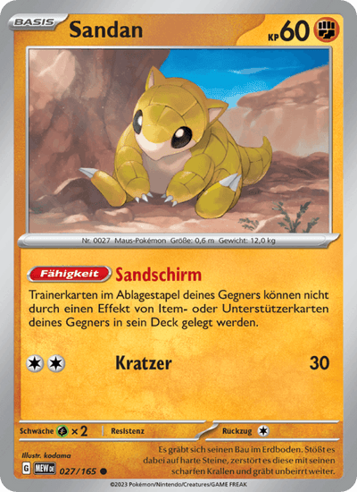 Sandan 027/165 151 Pokémon Karte
