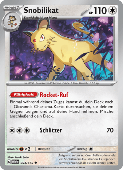 Snobilikat 053/165 151 Pokémon Karte