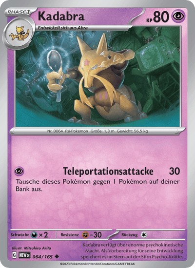 Kadabra 064/165 151 Pokémon Karte