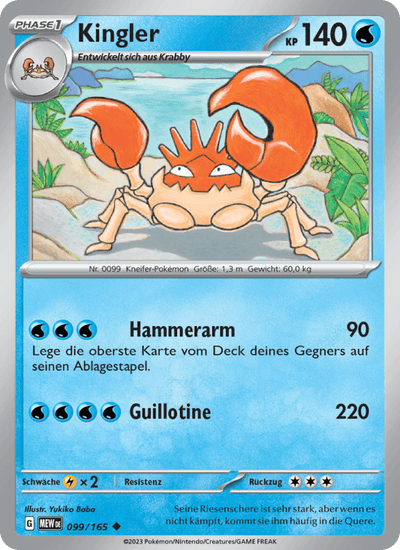 Kingler 099/165 151 Pokémon Karte