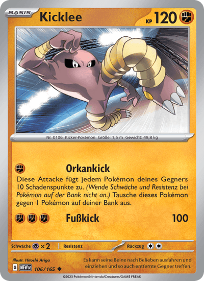 Kicklee 106/165 151 Pokémon Karte