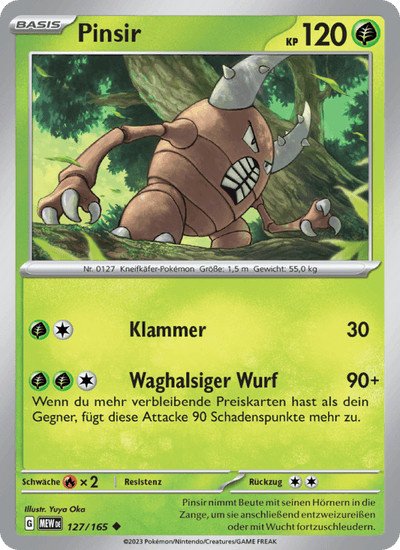 Pinsir 127/165 151 Pokémon Karte
