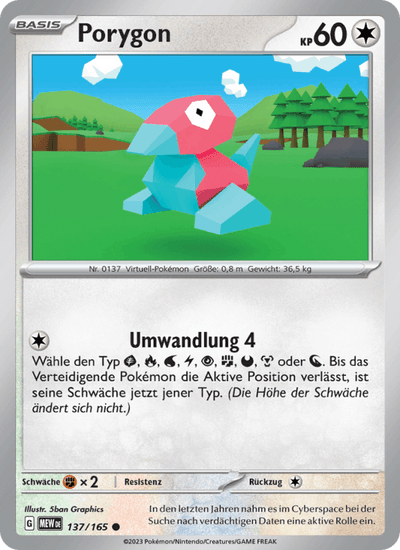 Porygon 137/165 151 Pokémon Karte