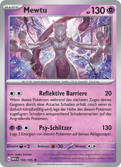 Mewtu 150/165 151 Pokémon Karte