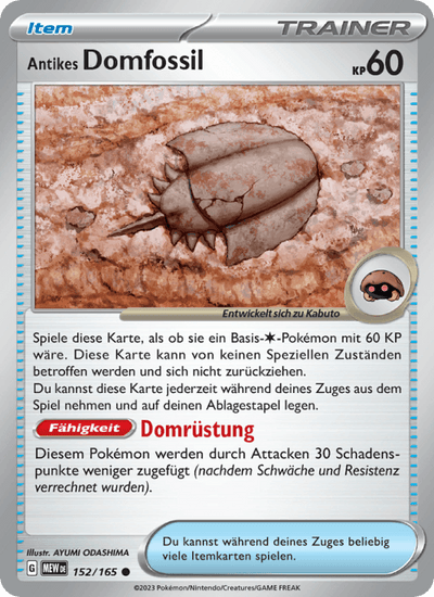 Antikes Domfossil 152/165 151 Pokémon Karte
